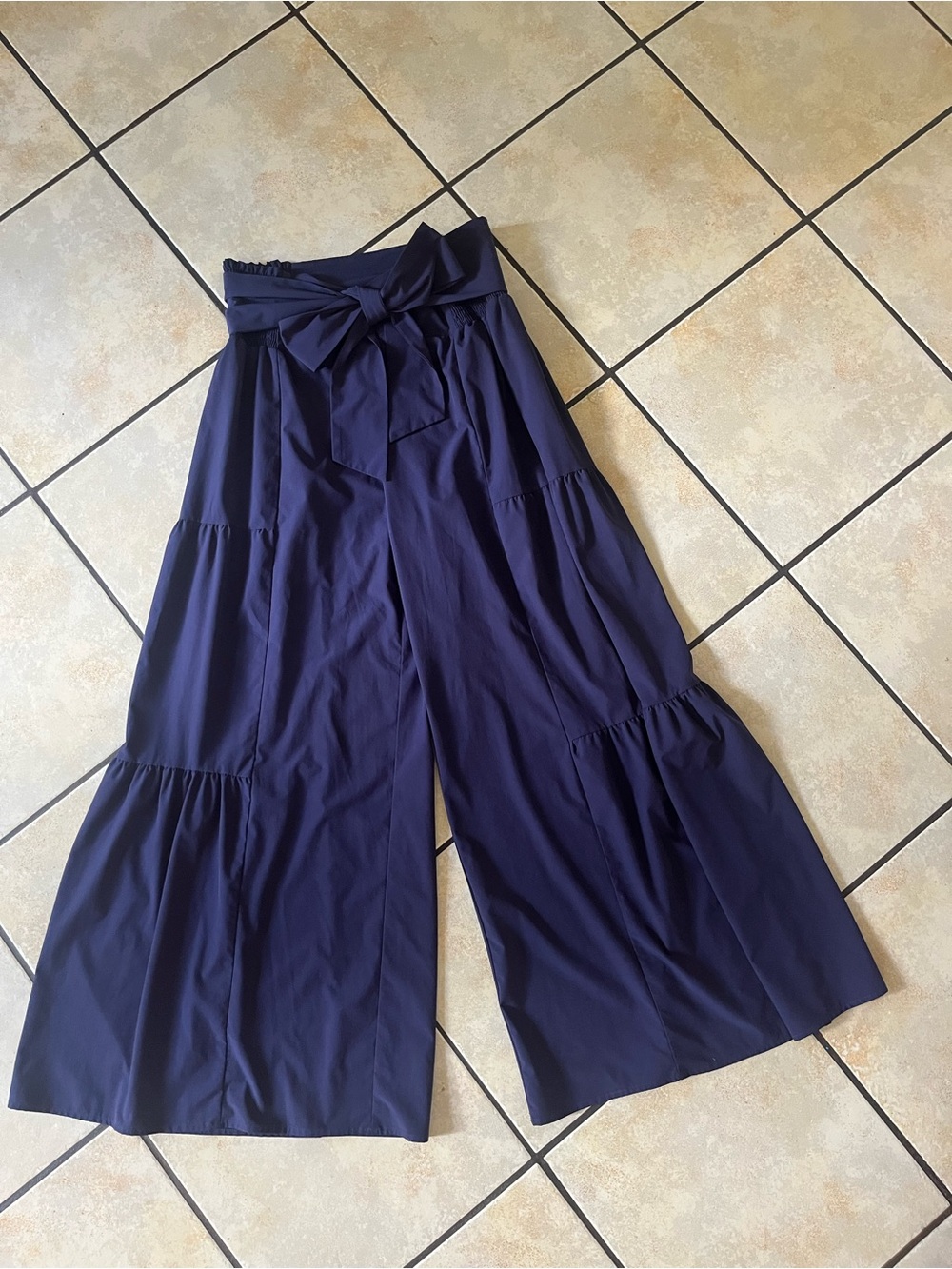 HALARA Navy Wide Leg Tiered Jumpsuit Pants with Waist Tie